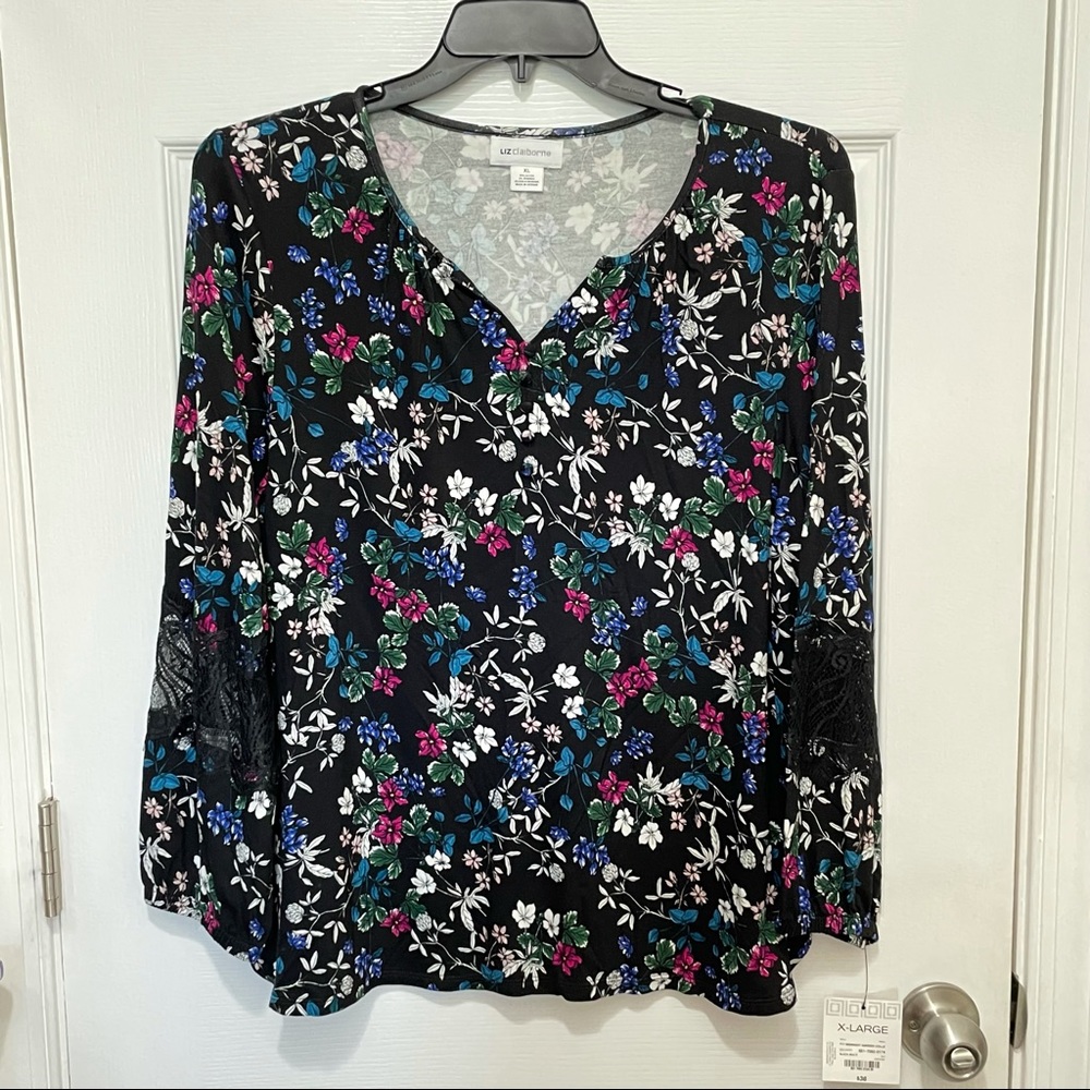 NWT Black floral, Liz Claiborne shirt, Size XL